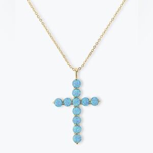 Melinda Maria Gold Cross Necklace with Blue Opal Stones